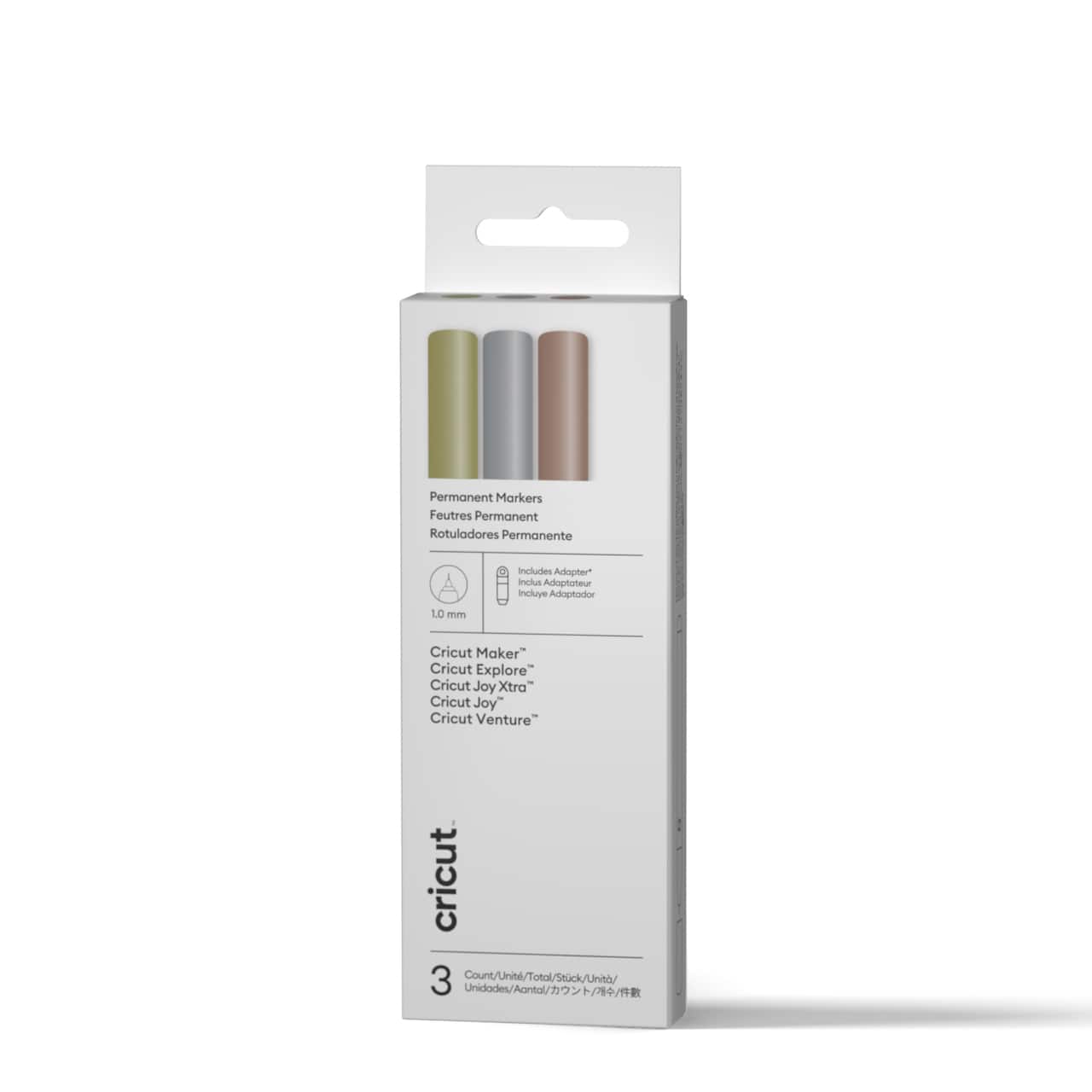 Cricut® 1.0mm Gold, Silver & Copper Permanent Metallic Marker Set + Adapter